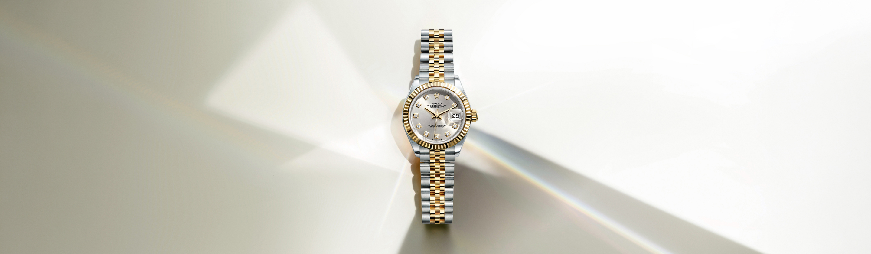 Rolex Lady-Datejust 28 in Yellow Rolesor mit silbernem Zifferblatt und Jubilee-Band