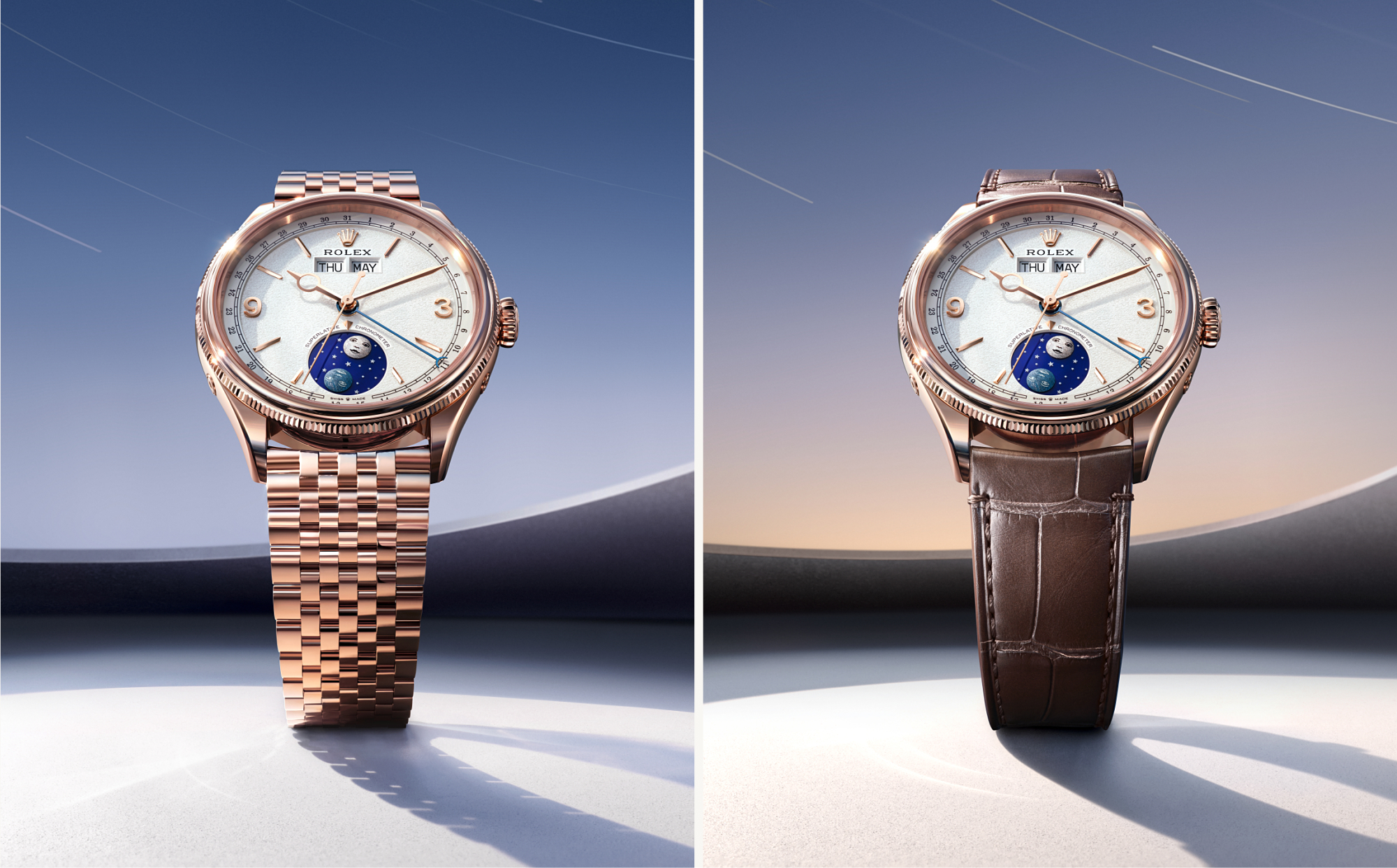 Rolex Perpetual Padellone in Everose-Gold mit Settimo-Band und mit mattbraunem Alligatorlederband