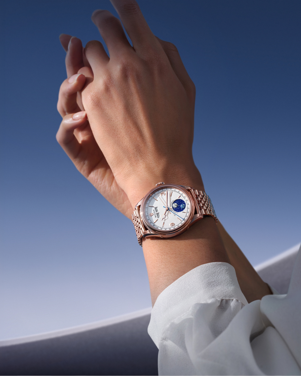 Rolex Perpetual Padellone — Zifferblatt mit Wochentag, Monat, Datum und Mondphase