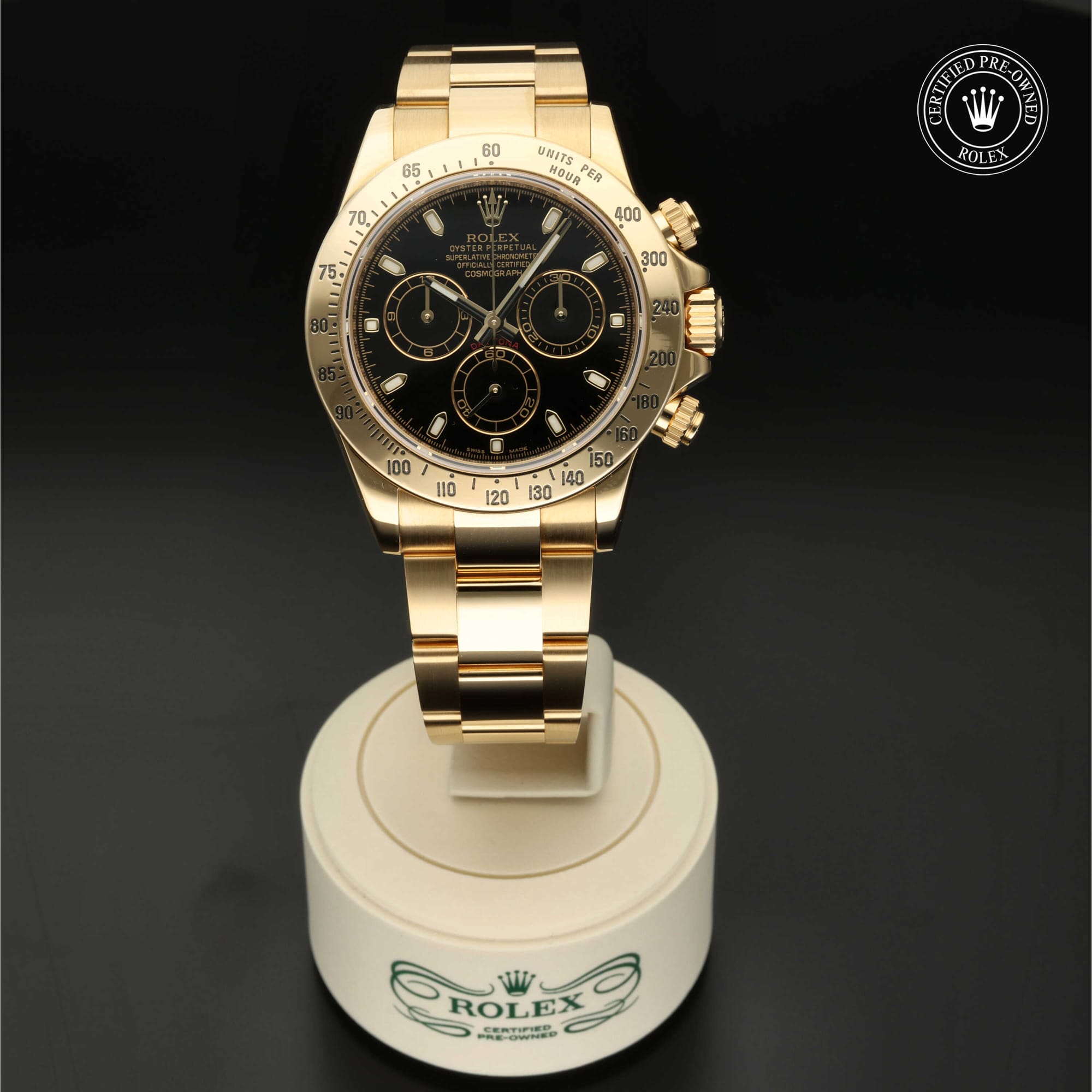 Rolex Certified Pre-Owned Oyster Perpetual Cosmograph Daytona in Gelbgold 18 Karat, 40 mm, mit Schwarz – Ansicht 1