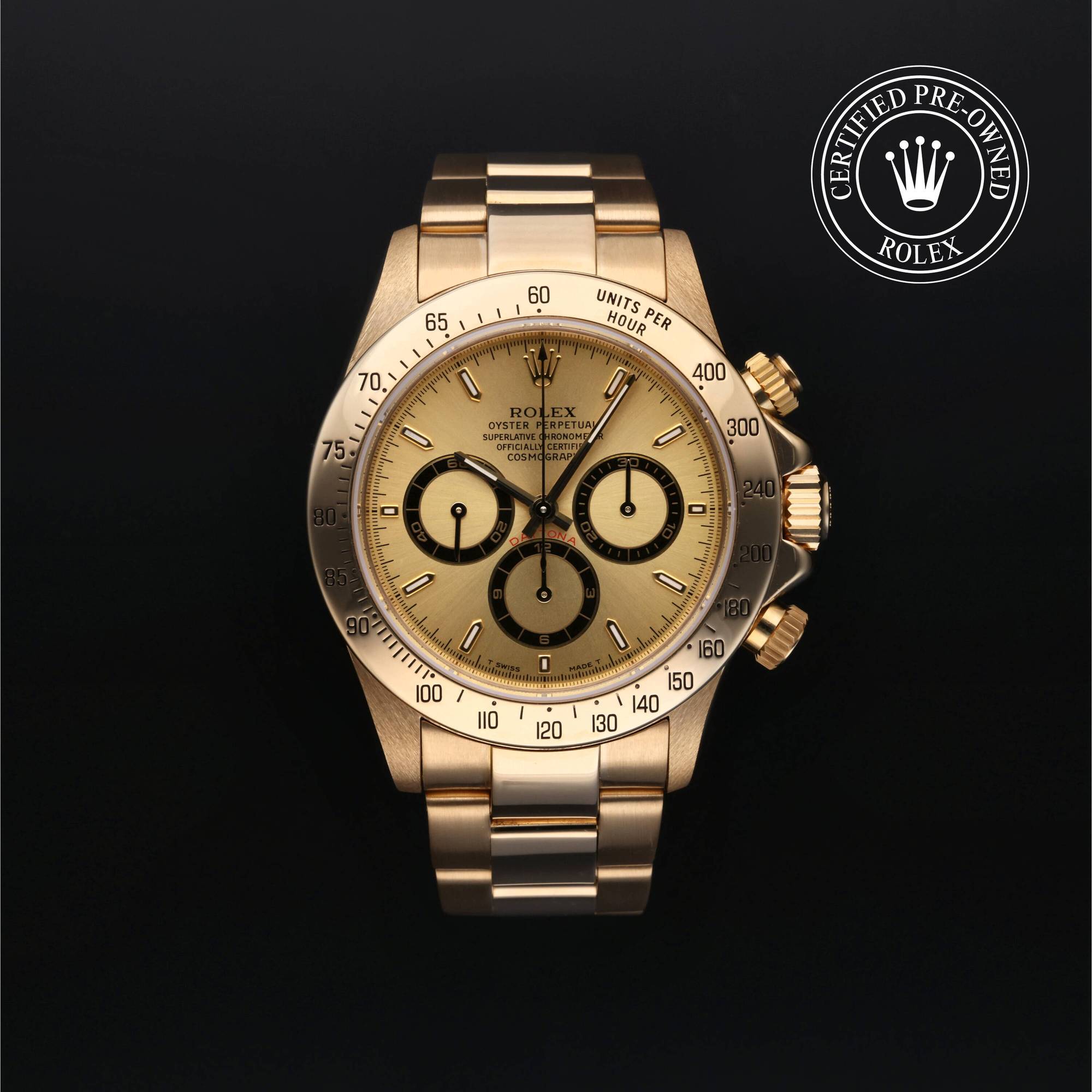 Rolex Certified Pre-Owned Oyster Perpetual Cosmograph Daytona in 18 Karat Gelbgold, 40 mm, mit Champagnerfarben, Indexe
