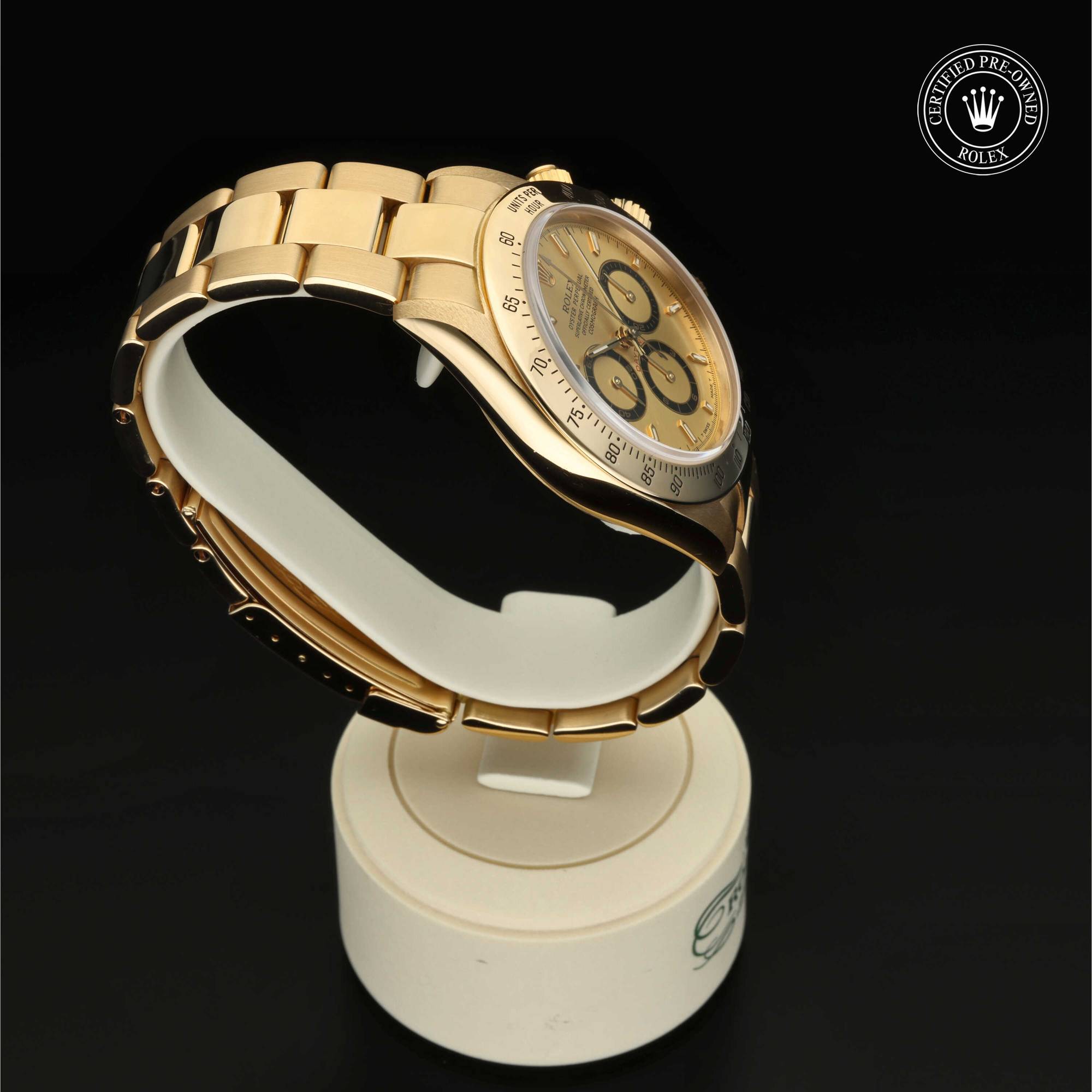 Rolex Certified Pre-Owned Oyster Perpetual Cosmograph Daytona in 18 Karat Gelbgold, 40 mm, mit Champagnerfarben, Indexe – Ansicht 28