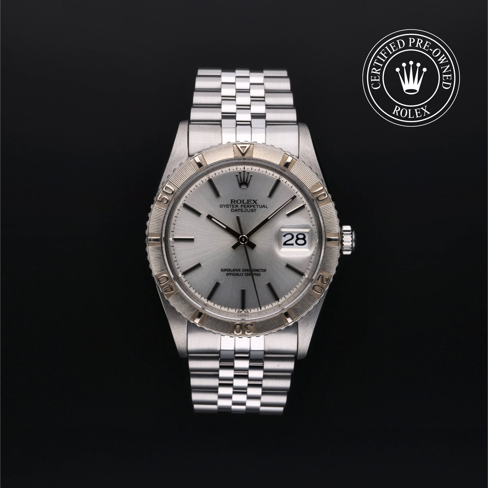 Rolex Certified Pre-Owned Oyster Perpetual Datejust Turn-O-Graph in Rolesor Weiß, 14 Karat, 36 mm, mit Silber, Index