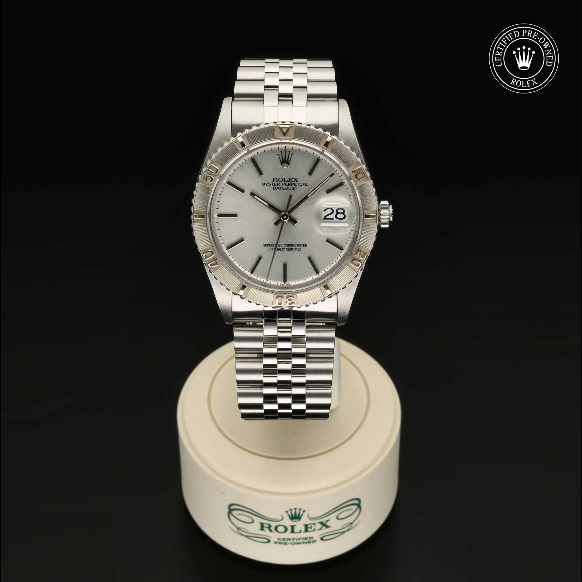 Rolex Certified Pre-Owned Oyster Perpetual Datejust Turn-O-Graph in Rolesor Weiß, 14 Karat, 36 mm, mit Silber, Index – Ansicht 1