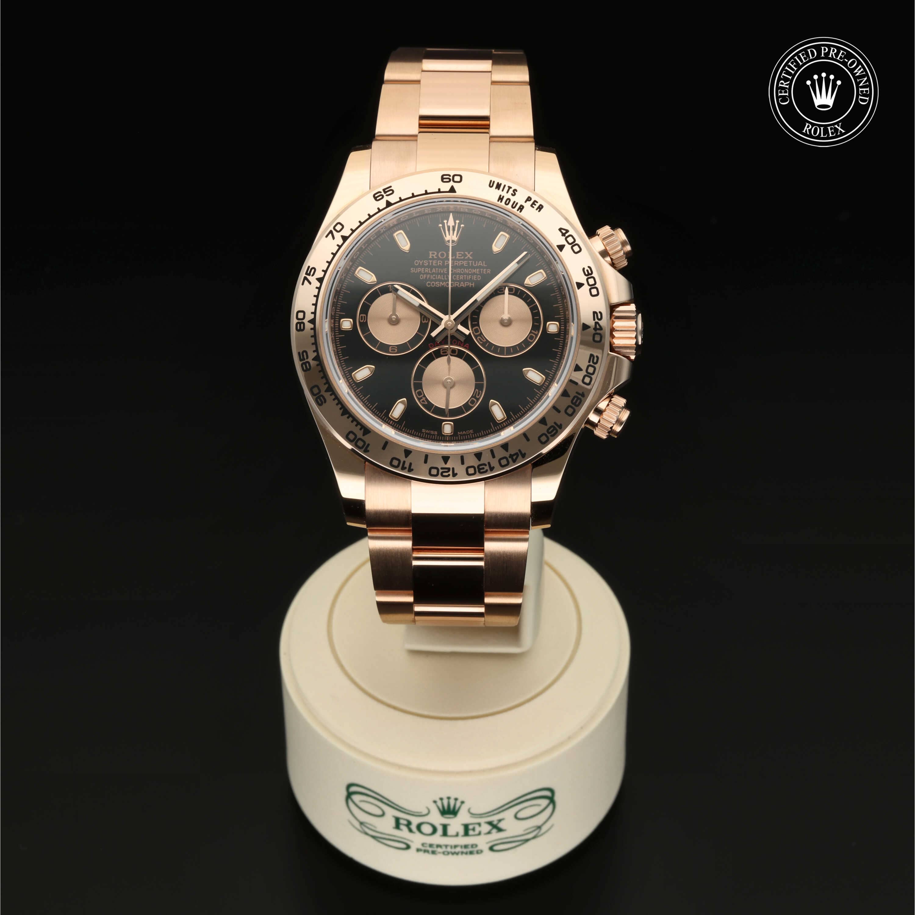Rolex Certified Pre-Owned Oyster Perpetual Cosmograph Daytona in Everose-Gold, 40 mm, mit Schwarz/Rosa matt Index – Ansicht 1