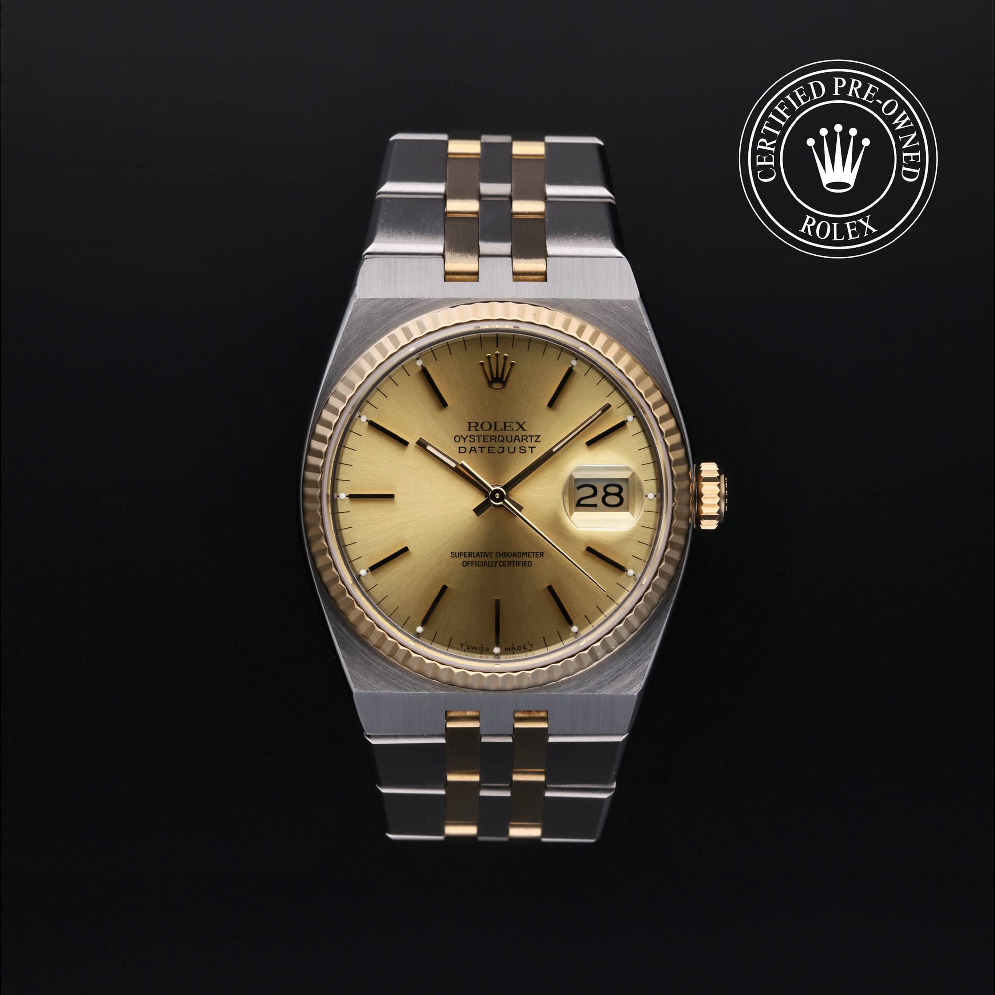 Rolex Certified Pre-Owned Oyster Perpetual Datejust in Rolesor Gelb, 36 mm, mit Champagnerfarben Index