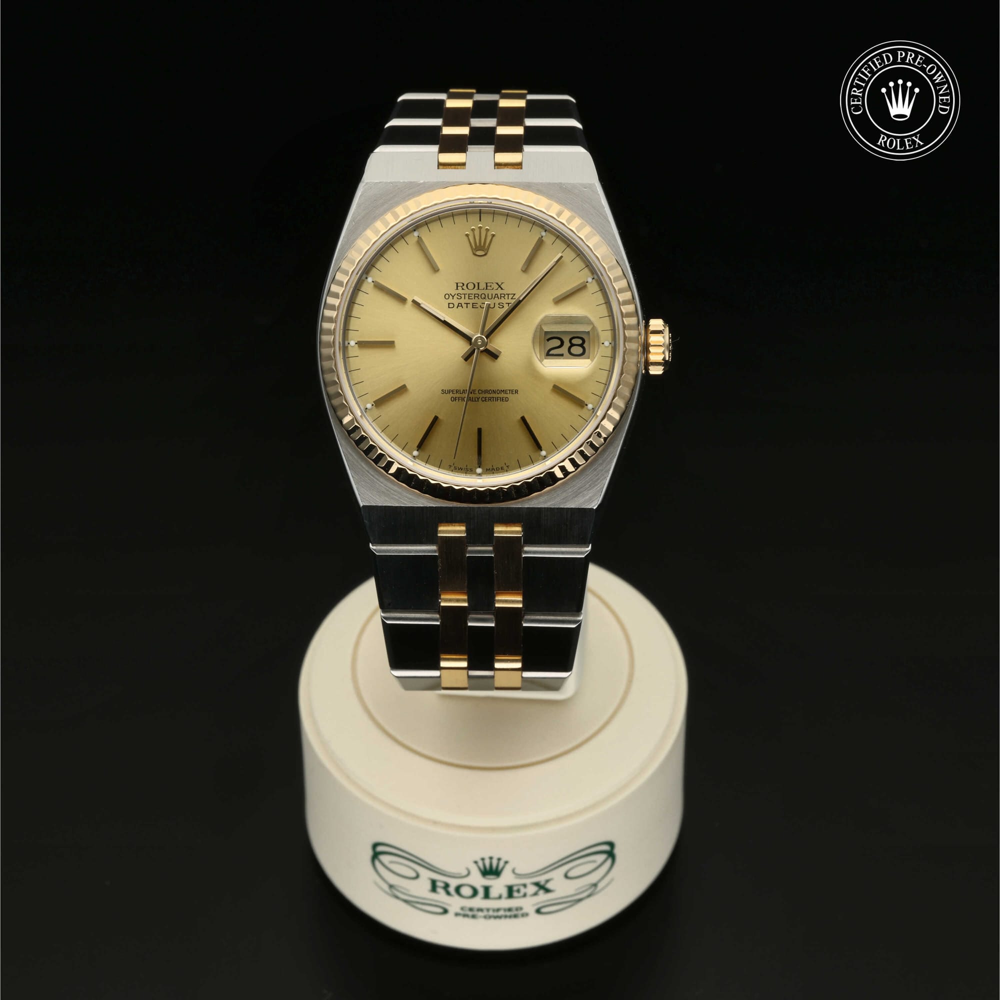 Rolex Certified Pre-Owned Oyster Perpetual Datejust in Rolesor Gelb, 36 mm, mit Champagnerfarben Index – Ansicht 1